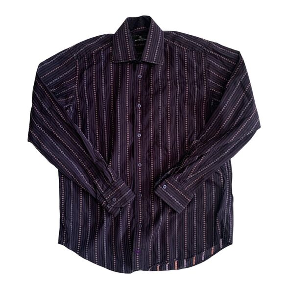Bugatchi Uomo Men's Size M Striped Long Sleeve Button Up Adult Shirt - Picture 1 of 15